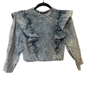 Denim Ruffle acid wash Women's crop Top